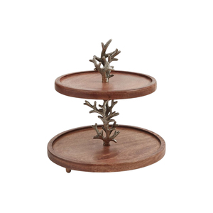 Luxury <b>3</b> <b>Tier</b> Acacia Wood <b>Cake</b> <b>Stand</b> With Gold Metal Frame Rustic Round Dessert Cupcake Display Tower For Weddings Parties - Product Image 5