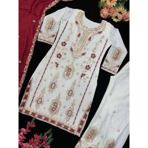 Women's Heavy Embroidery Work Party Wear <b>Top</b> Bottom and Dupatta Set - Product Image 5