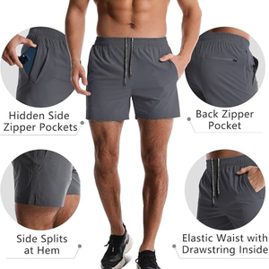 Shorts de sport pour homme, tissés, taille mi-haute, séchage rapide, avec poches, couleur unie, taille élastique, en nylon/coton 180g, style Bermuda, pour le jogging - Product Image 6