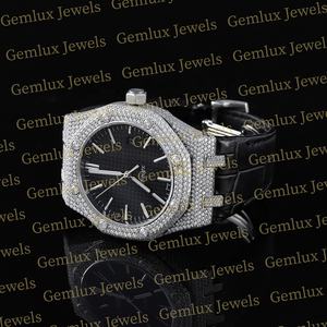 Luxury Wear Pass Diamond Tester Fecha automática Dial negro D VVS Iced Out Moissanite Diamond Black Correa de goma Reloj para hombres - Product Image 4