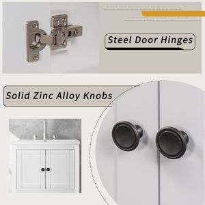 Mobile Bagno Moderno Bianco da 24 Pollici con Elegante Lavabo in Ceramica, Struttura in Legno Massello e Ripiano Aperto - Video Prodotto - Product Image 5