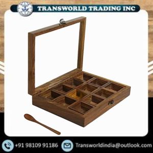 Eco Friendly Wooden <b>Spice</b> <b>Box</b> Multi Compartment Masala Dabba Storage Container for Kitchen Countertop Use - Product Image 6