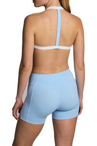 Sujetador deportivo halter sin costuras azul claro para mujer, soporte medio, top de yoga de color liso con cuello redondo, de elastano y nailon - Product Image 3