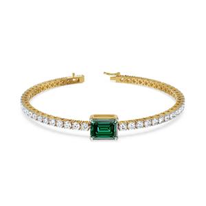 Pulsera de Oro Sólido de 14K con Esmeralda y Diamantes Cultivados en Laboratorio, Joyería Fina, Regalo para Mujer, Aniversario, Cumpleaños, Novia, Elegante y Lujosa - Product Image 4