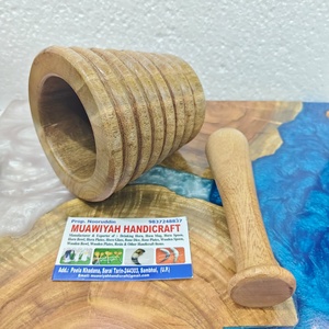 Traditional Style <b>Kitchens</b> <b>Wooden</b> Mortar And Pestle Grinder Garlic Masher Herb Crusher food-safe natural wood Mortar <b>Set</b> - Product Image 2