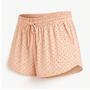 Shorts de détente amples et fluides pour femme, en jersey viscose-coton, à pois pêche doux, avec cordon de serrage, WPSHORT-0011 - Product Image 5