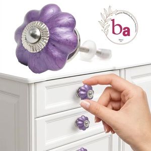 Beads Art Purple <b>Ceramic</b> Melon Shape Industrial Design Cabinet Knobs & Handles for Home Office Furniture - Product Image 4