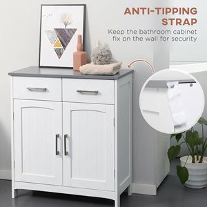 Mobiletto da Bagno Bianco Autoportante con 2 Cassetti e Doppie Ante, Armadio da Terra con Ripiano Regolabile - Product Image 6