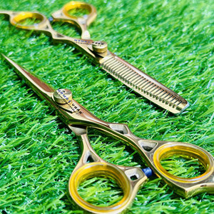 Premium Gold Plated Hairdressing Scissors <b>Set</b> Professional <b>Barber</b> Shears with Hair Cutting and Thinning Scissors for Salon - Product Image 2