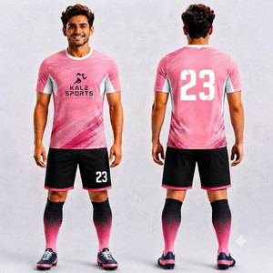 คาเล่ สปอร์ตส์เสื้อฟุตบอลผู้ชายสีชมพูไล่เฉดสีแขนสั้นและกางเกงขาสั้นระบายความชื้นได้ดีพอดีตัว - Product Image 1