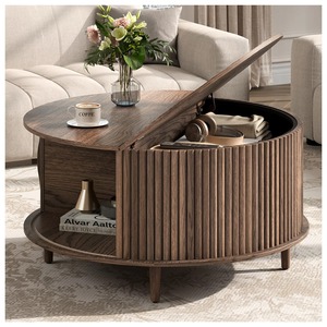 Mesa de centro moderna redonda de madera con tapa elevable, almacenamiento y estante inferior para muebles de sala de estar - Product Image 1