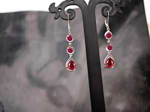 Handmade Ruby Gemstone Long <b>Earrings</b> 925 Silver Oval Cut Wedding Jewelry Third Party Certified Nikhil Gems Brand Rajasthan - Product Image 5