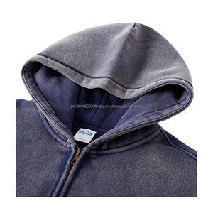 Sweat à capuche pour homme automne-hiver, haute qualité, 100% coton, motif uni, lavage batik, cachemire vieilli, 360g, fermeture éclair double tête - Product Image 2