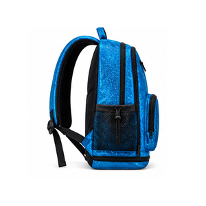 Sac à dos de sport décontracté en polyester bleu métallisé, grande capacité, avec imprimé lettres, poche latérale en maille, fermeture éclair, sac à dos unisexe pour l'école - Product Image 2