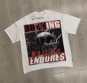 T-shirt vintage pour homme, délavé, avec strass, style streetwear, motif diamant, coupe courte, en coton - Product Image 3