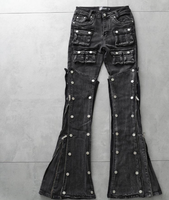 GUAPI İstiflenebilir Kot Pantolon Erkekler İçin Özelleştirilmiş Renk Geniş Paça Pantolon Günlük/Resmi Hafif Yüksek Bel Düz Renk Nefes Alabilen