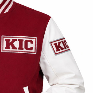 KIC Letterman Varsity <b>Jacket</b> <b>Men</b> Red <b>White</b> Embroidered Baseball Bomber Casual Style Regular Fit Winter Wear Coated Stand Front - Product Image 3