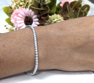 Pulsera de tenis de lujo de oro blanco macizo de 14K con diamantes de laboratorio de corte brillante de 3.20 ct, certificada por IGI, para mujer, regalo de compromiso y boda - Product Image 1