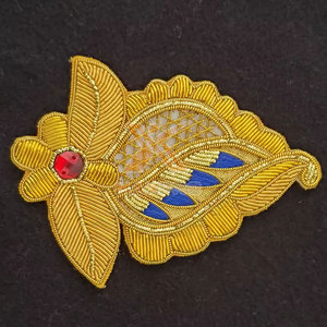 Handmade Gold Metallic Thread Cross <b>Applique</b> Embroidery Badge with 3D Raised Effect Water Resistant Custom Shape - Product Image 5