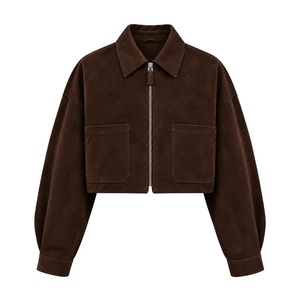2026 Hot Selling <b>Women</b> Faux <b>Suede</b> Cropped <b>Jacket</b> Lapel Zip Stitch Pocket Casual Street Outerwear OEM Custom Leather <b>jacket</b> - Product Image 5