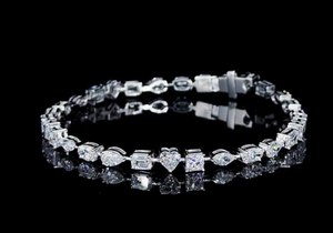 Pulsera de tenis de oro blanco con diamantes creados en laboratorio, corte elegante, formas mixtas, chapado en oro macizo de 10K, unisex, regalo para compromiso, boda, fiesta - Product Image 6