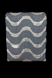 Hot Sale Premium <b>Navy</b> Blue Denim Fabric with Silver Sequin Wave Embroidery - 100% Cotton Base Sequin Work Material - Product Image 4