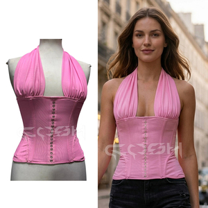 Corset rose personnalisé à col licou, en maille, avec baleines en acier, pour le maintien de la taille, idéal pour les tenues de club – Fournisseur - Product Image 6