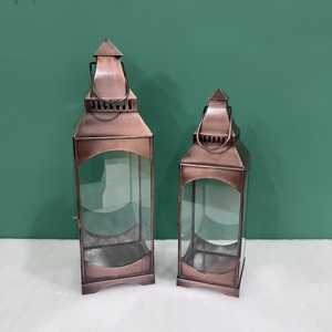 Copper <b>Lantern</b> <b>Set</b> of 2 Home Decoration Durable Metal Candle Holder Indoor Use - Product Image 3
