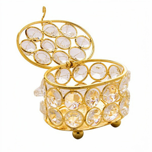 Boîte à bijoux ovale de luxe en métal et perles de cristal, qualité supérieure, autres décorations pour la maison - Product Image 1