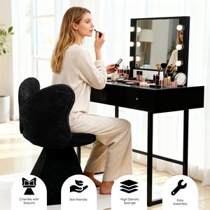 Silla de tocador con acento de mariposa de PU para dormitorio y tocador, taburete giratorio para sala de estar - Product Image 2
