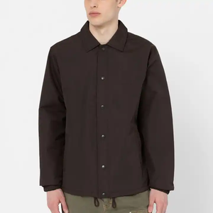 Veste chemise coupe-vent marron foncé pour homme, col rabattu, décontractée, automne, polyester, couleur unie, coupe classique - Product Image 2