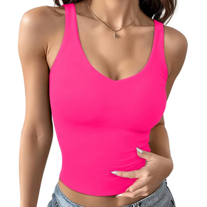 Top Corto para Mujer, Estilo Tank Top, Acanalado, Sin Mangas, Doble Forro, Cuello en V, Verano, Casual, Básico, Tendencia 2026, Ropa para Hacer Ejercicio y Salir - Product Image 1