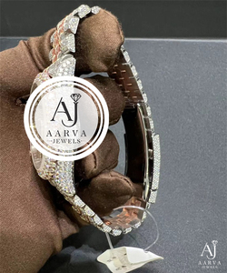 Reloj Mecánico de Dos Tonos con Bisel de Cristal, Estilo Diamante, Correa de Eslabones, Reloj de Pulsera para Hombre - Product Image 3