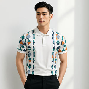 Polo moderne personnalisé pour homme – Tenue d'été en toile de coton respirante à imprimé triangle abstrait - Product Image 1