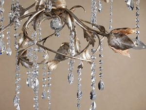 Lustre rond à <span class=keywords><strong>branches</strong></span> florales en <span class=keywords><strong>métal</strong></span> <span class=keywords><strong>argenté</strong></span> et doré vieilli avec gouttes de cristal, suspension de plafond pour hall d'entrée et salle à manger - Product Image 2