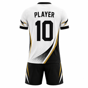 Ensemble de tenue de football Elite blanc et noir avec rayures dorées, uniforme sportif de haute qualité avec tissu respirant pour l'entraînement - Product Image 3