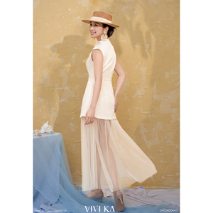 Vestido Maxi de Mujer con Peplum de Encaje Texturizado y Mangas Casquillo, Estampado Floral Natural, Transpirable, con Malla Superpuesta, Corte A, para Fiesta de Verano - Product Image 3