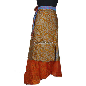 Two Layer Silk Sarong <b>Wrap</b> <b>Skirt</b> Newest Summer Printing Girls Silk <b>Skirt</b> Indian Silk <b>Wrap</b> Vintage Women Handmade Double Layer - Product Image 3