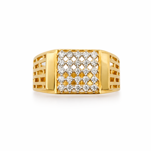 <b>Mens</b> 18KT yellow Gold Square Cluster Cubic Zirconia Signet <b>Ring</b> Openwork Side Design Polished Statement Wedding Party Gift - Product Image 1