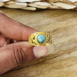 Trendy wholesale <b>Turquoise</b> Brass <b>Ring</b> 18k Gold Plated Floral Leaf <b>ring</b> Statement Bohemian Vintage <b>Ring</b> Handmade <b>Ring</b> For Women - Product Image 2