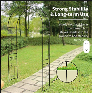 Black Metal Garden Arch <b>Trellis</b> with Decorative Scroll Design Climbing Plant Support for <b>Roses</b> Vines Outdoor Path Decor - Product Image 3