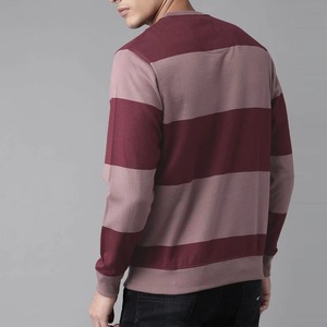 Sudadera de Cuello Redondo con Rayas Anchas Color Borgoña Malva para Hombre, Sudadera Informal de Manga Larga para Otoño e Invierno - Product Image 3
