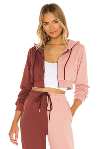 He She Wears Women Color Block Hooded Drawstring <b>Crop</b> Top <b>Joggers</b> Set Full Sleeve Casual Tracksuit Autumn Wear Polyester/Cotton - Product Image 4