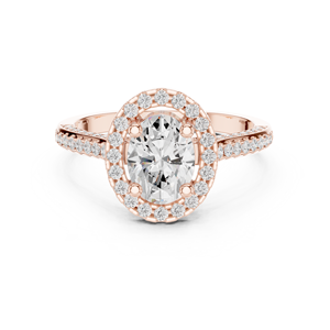 Anillo de Halo de Moissanita de Corte Ovalado de Lujo para Mujer con Detalles Pavé, Acabado en Oro Rosa, Plata 925, Anillo de Compromiso - Product Image 1
