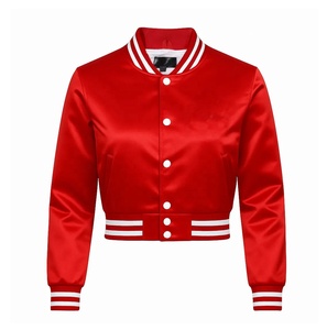 OEM Custom Logo Embroidered Satin Crop Bomber <b>Jacket</b> Winter Baseball College <b>Jacket</b> For Women - Product Image 1