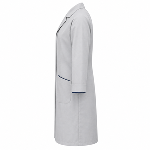 <b>Doctor</b> <b>Coat</b> Pale Grey Navy Piped Revere Collar Custom Wholesale Unisex Medical Lab Uniform Healthcare Workwear Concealed Zipper - Product Image 3