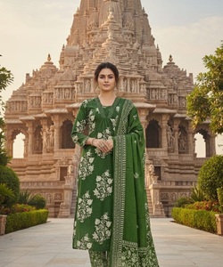 Green Floral Rayon <b>Kurta</b> Set Printed Indian Pakistani Outfit Dupatta Top and Bottom Festive Wear for <b>Women</b> - Product Image 1