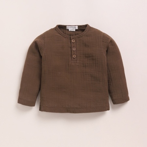Camiseta Henley de muselina orgánica de manga larga para bebé Cocoa Whisper de calidad premium - Product Image 1