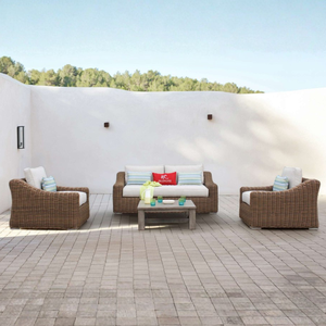 Moderno y Opulento Juego de Sofás Redondos para Exteriores de 4 Plazas, en Color Marrón, con Diseño de Mimbre de Ratán y Aluminio - Product Image 1
