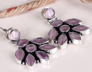 ARTS JEWELS Pendientes Colgantes de Plata Oxidada y Latón con Cuarzo en Bisel, Diseño de Flor, Estilo Étnico, Regalo para Mujer, Joyería Festiva - Product Image 5